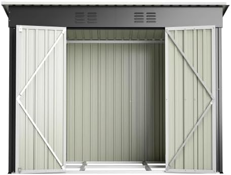 Abri de jardin en métal 242 x 126 x 182 cm – Armoire de jardin résistante aux intempéries avec toit incliné et ventilation – Porte verrouillable, cadre de fondation pour jardin, terrasse, vélo et