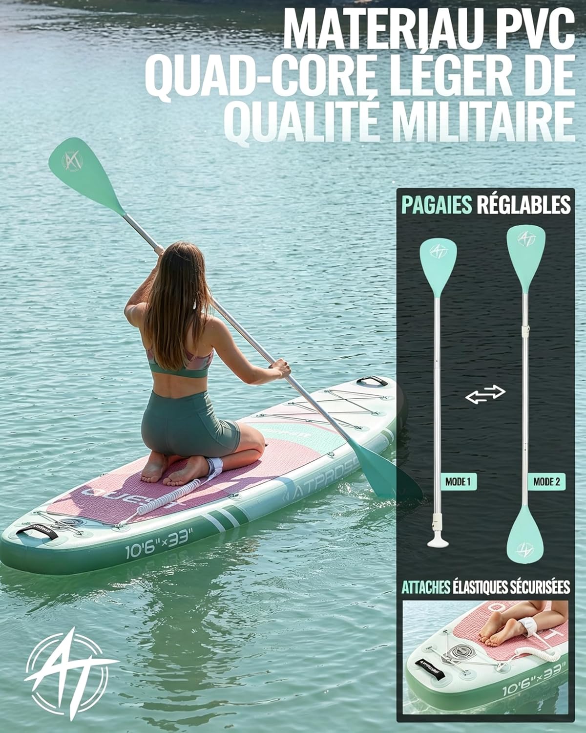 Stand Up Paddle gonflable adulte 320x84cm, 2 places, 200kg, siège kayak