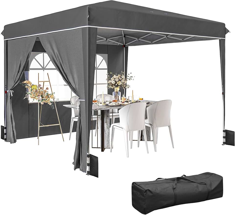 jardinite - tonnelle pliante série jardin - 3x3m - parois latérales, UV 50+, hauteur réglable, fenêtre et porte