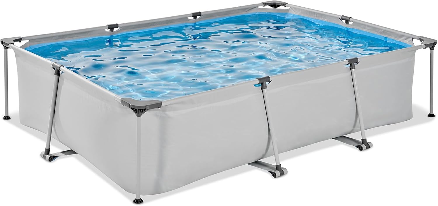 jardinite Piscine Soft Grey - 300x200x65cm - Piscine Hors Sol Rectangulaire avec Pompe Filtrante à Cartouche - Entrée Basse - pour Les Jeunes Enfants - Cadre Stable - Design Unique - Gris