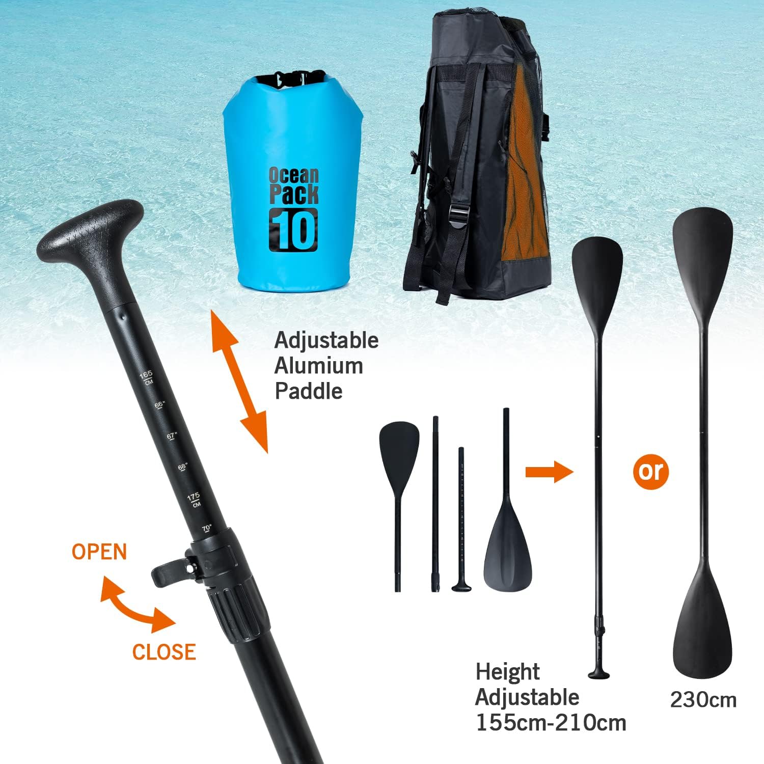 jardinite - Paddle Gonflable Adulte - 320/335cm - 2 personnes, siège kayak, pagaie alu, support caméra, pompe, 150kg