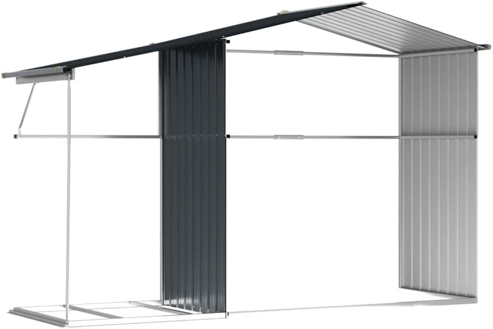 Abri de jardin - acier galvanisé 277x192,5x179 cm, rangement bois et aération, toit incliné
