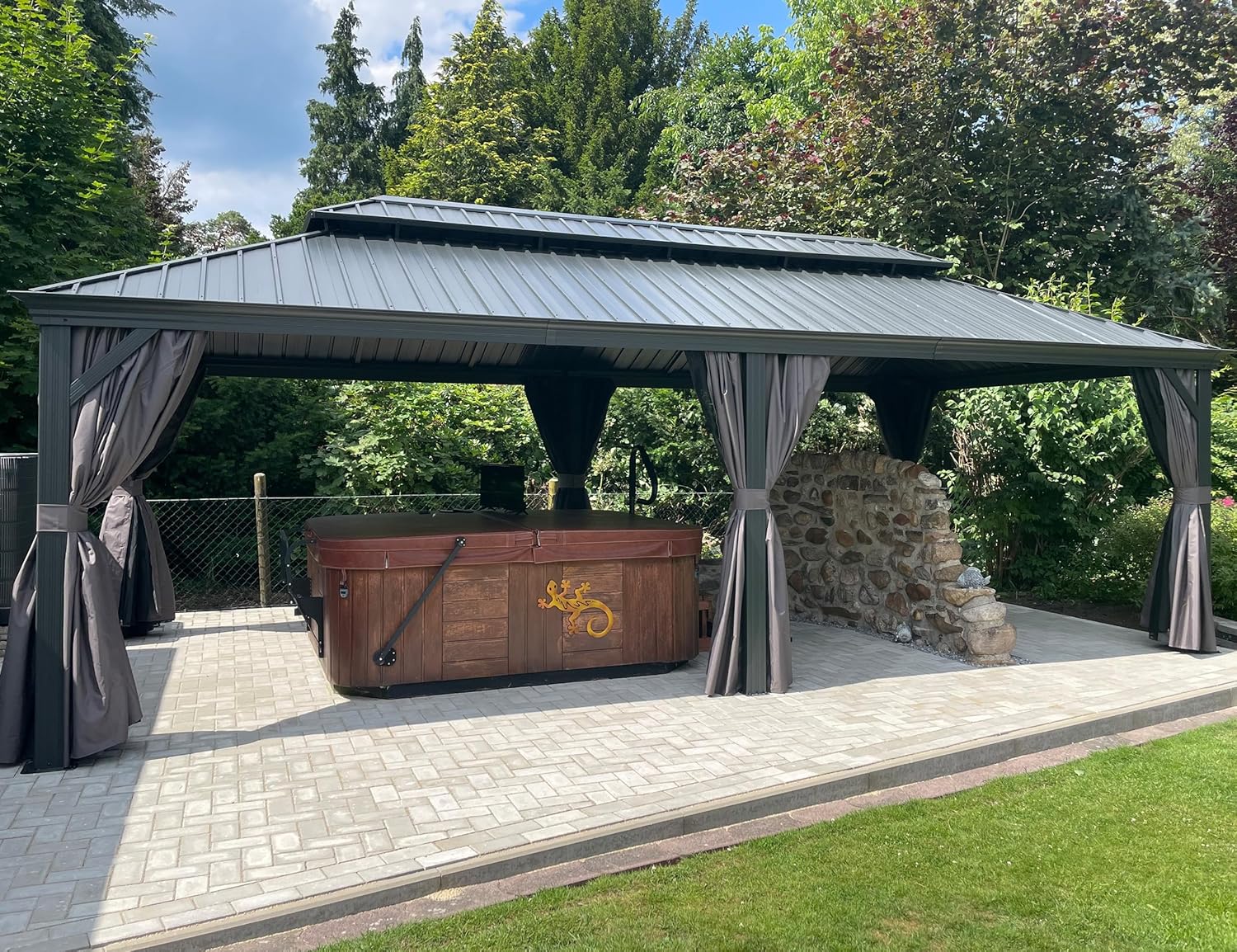jardinite - Tonnelle Jardin 7,32x4,25m - acier, rideaux, moustiquaire