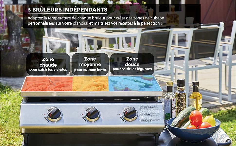 Plancha Gaz Cadix 3 feux plaque inox