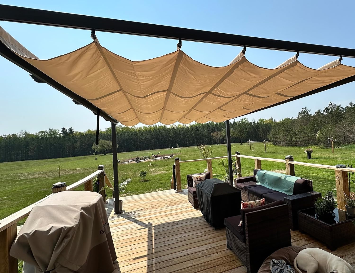 jardinite - Pergola aluminium série - 4,8x3,5m - toit coulissant, tissu teint fil, kaki