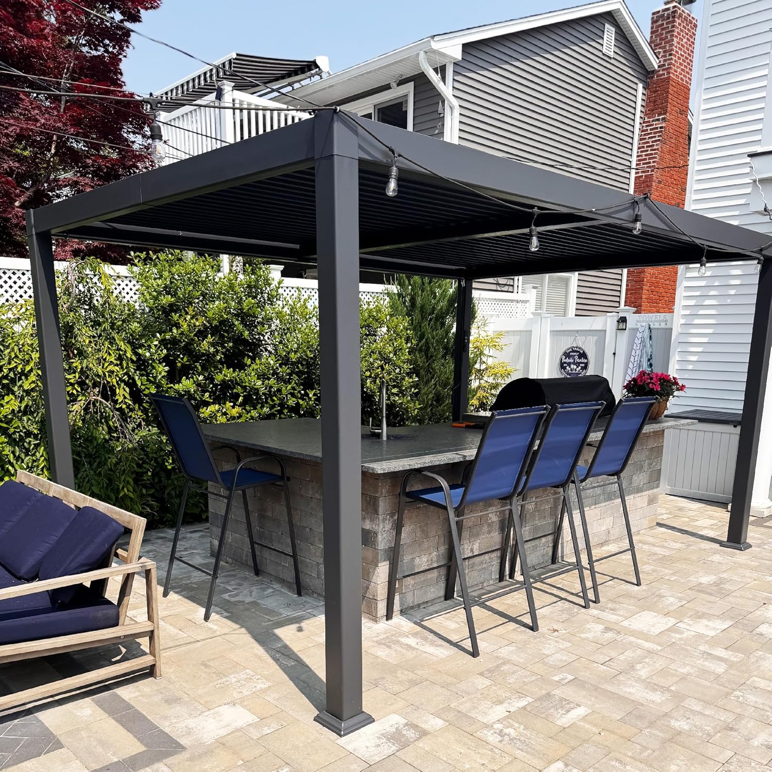 jardinite - pergola bioclimatique - 3x3,65m - aluminium, lames orientables, gris