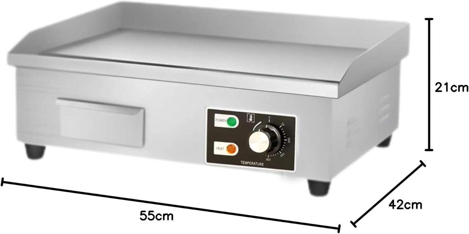 Plancha électrique - 55x35cm - inox, 3000W, bac à graisse, 50-300ºC
