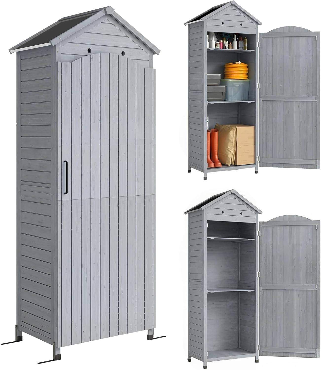 jardinite - abri de jardin extra haut bois, 85x58x213 cm, étagère, porte galvanisée, ventilation