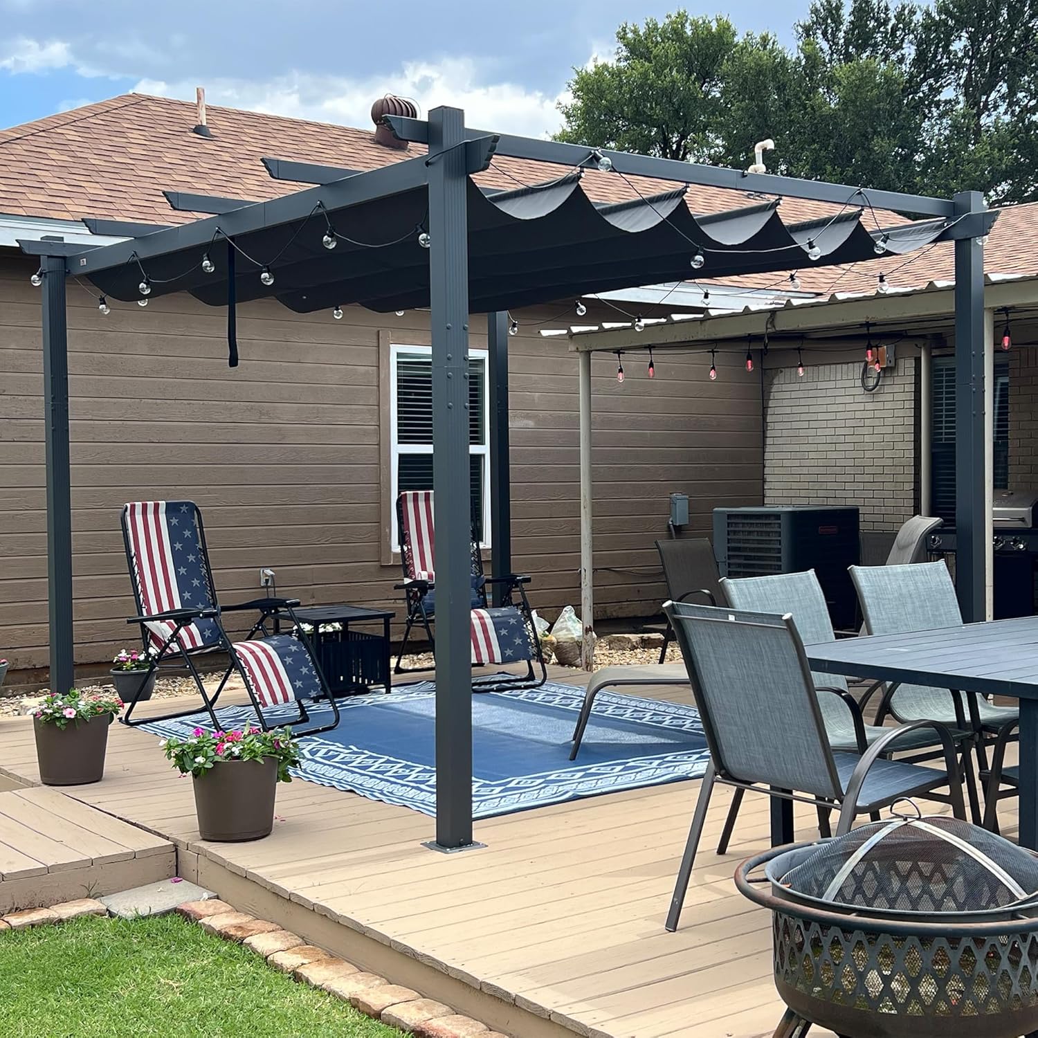 jardinite - Pergola LED série - 4x3 m - aluminium, toit rétractable, tissu teinté