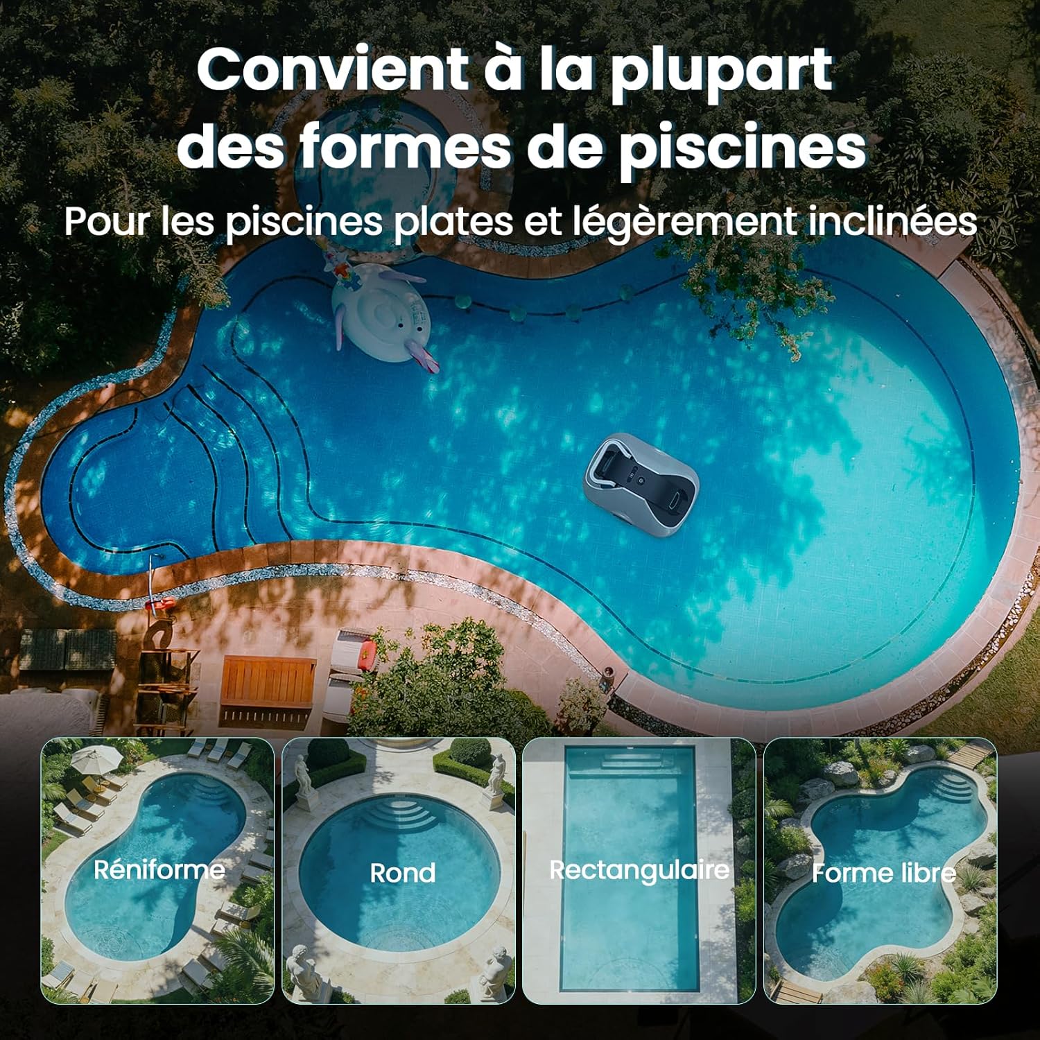 Robot piscine sans fil - compact, 200min autonomie, filtration fine, 232m²