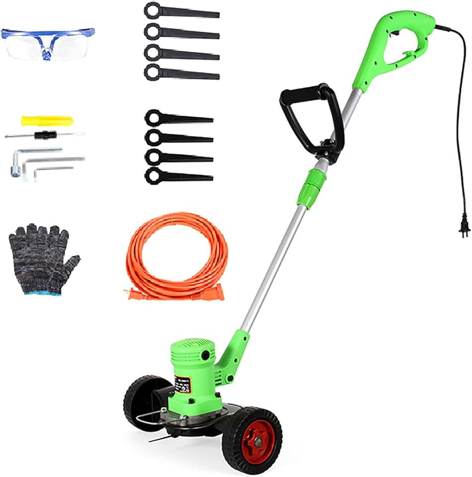 Tondeuse à gazon électrique, avec rouleaux, tondeuse à gazon autoportée réglable à 3 vitesses, tondeuse à gazon électrique haute puissance 680 W avec cordon d'alimentation de 10 m, lames, petite