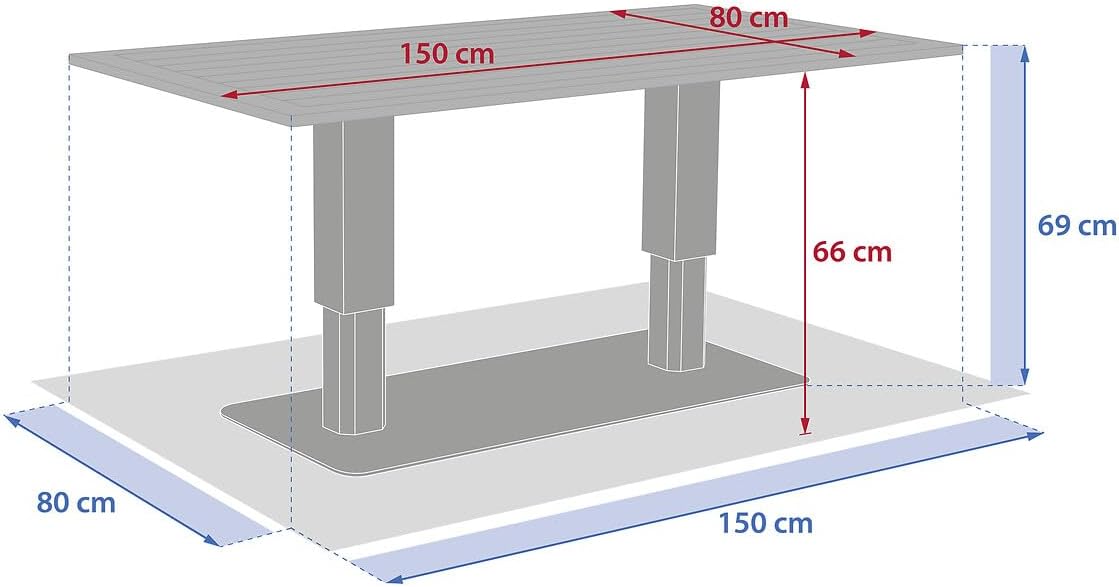jardinite - Salimia - 150x80 cm - table jardin relevable, alu, 6-8 pers