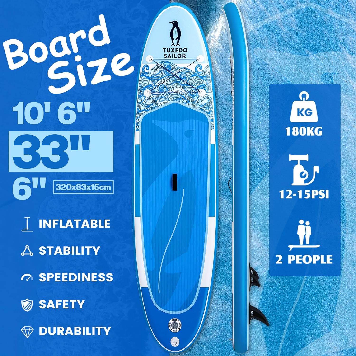 jardinite - Paddle Gonflable Adulte - 320cm - SUP avec accessoires complets