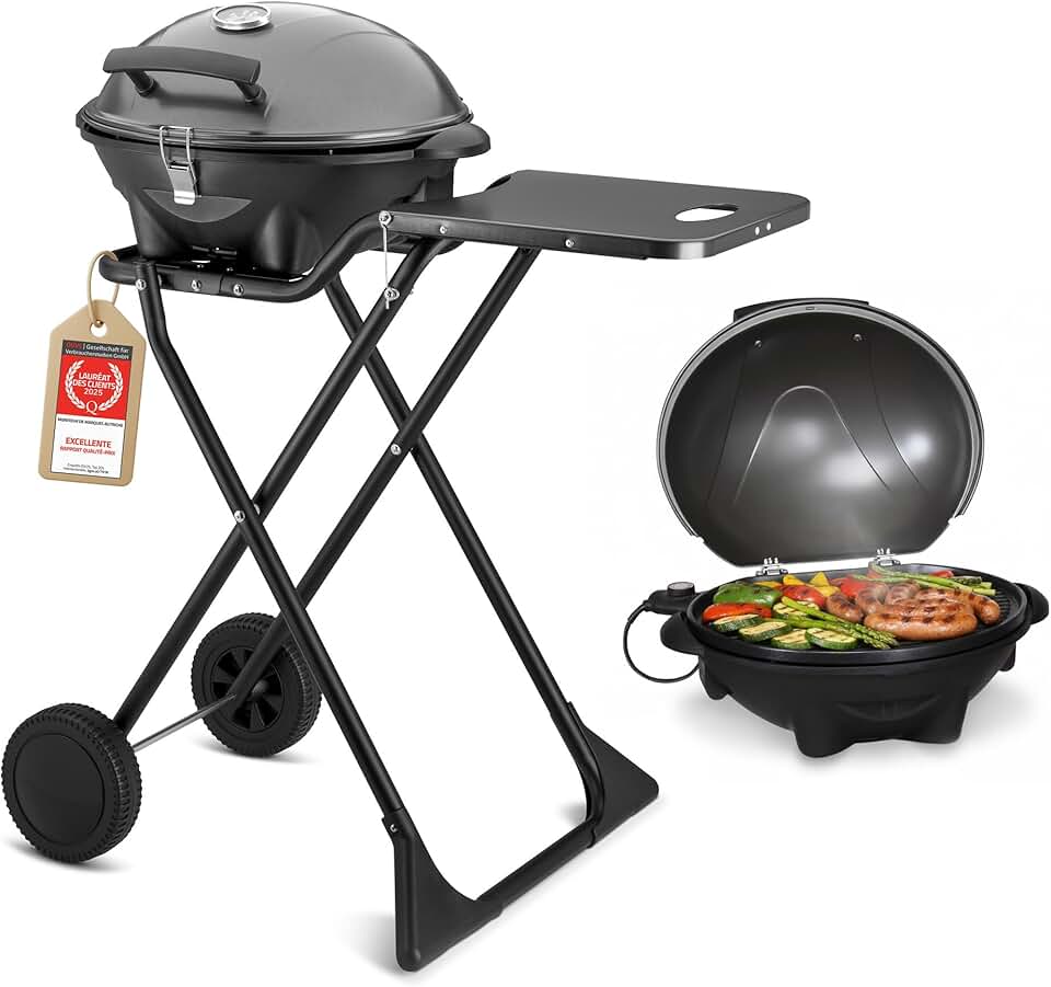 jardinite - Barbecue 2-en-1 pliable 2400W, couvercle, chariot, thermomètre - TZSFA5350-6