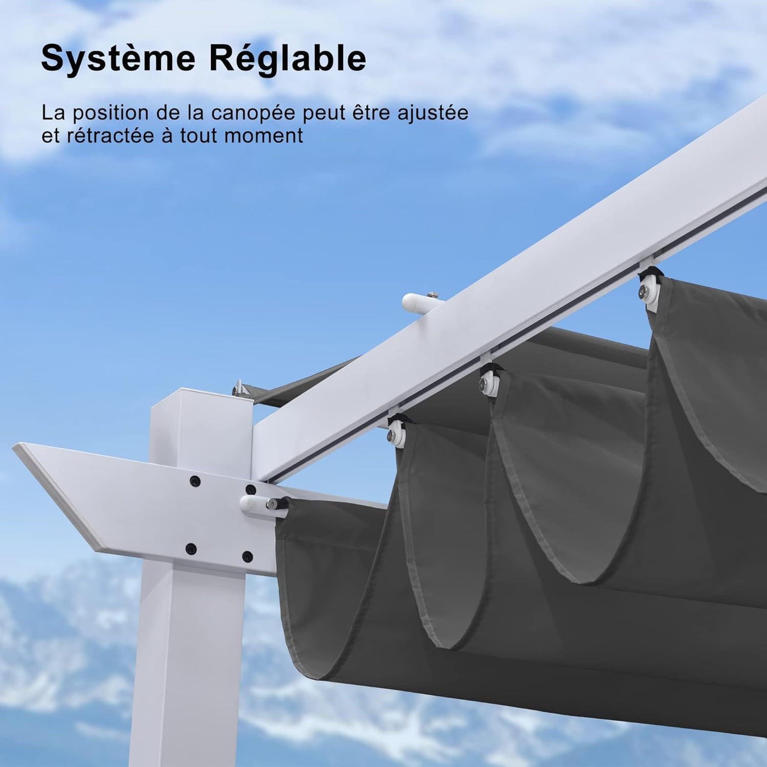 jardinite - pergola aluminium série - 4x3m - toit métal blanc, toile rétractable, étanche