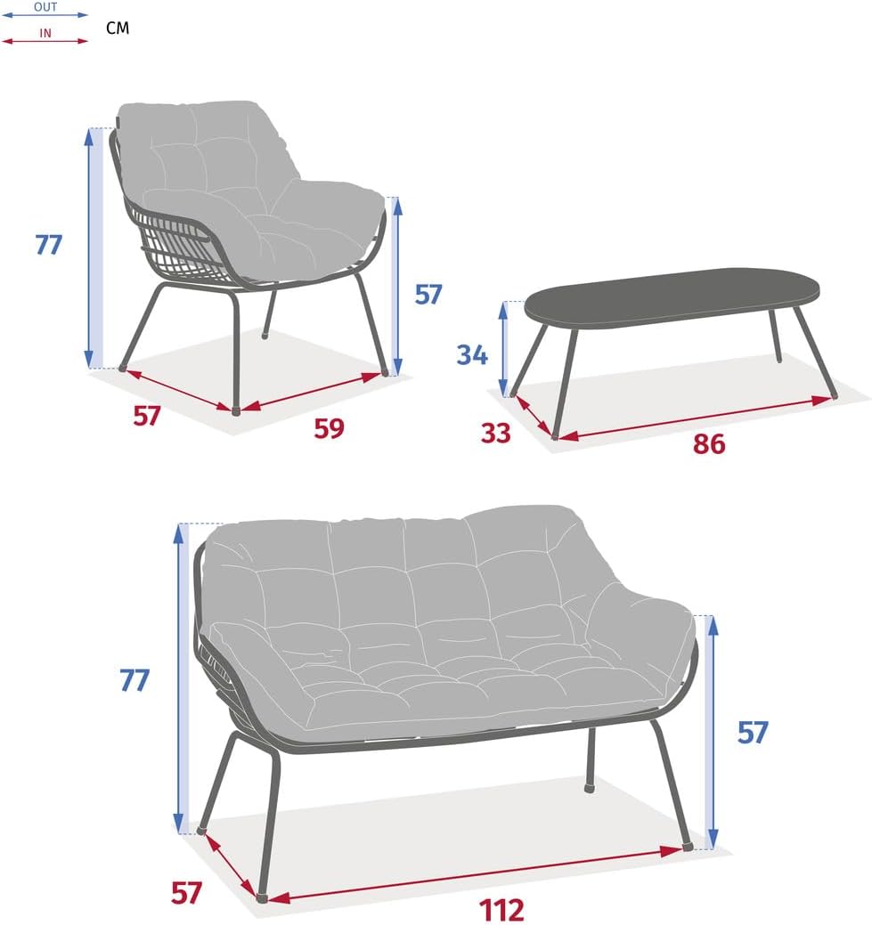 jardinite - Paopao graphite 4 places - jardin - anti-rouille, coussins confortables