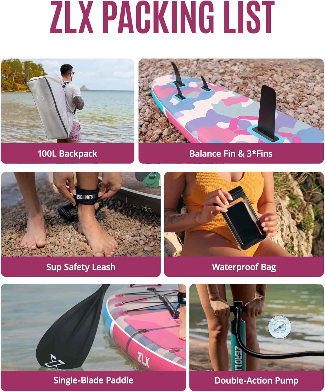 ZLX - Paddle gonflable Extra Large 350x89cm, stable, siège inclus
