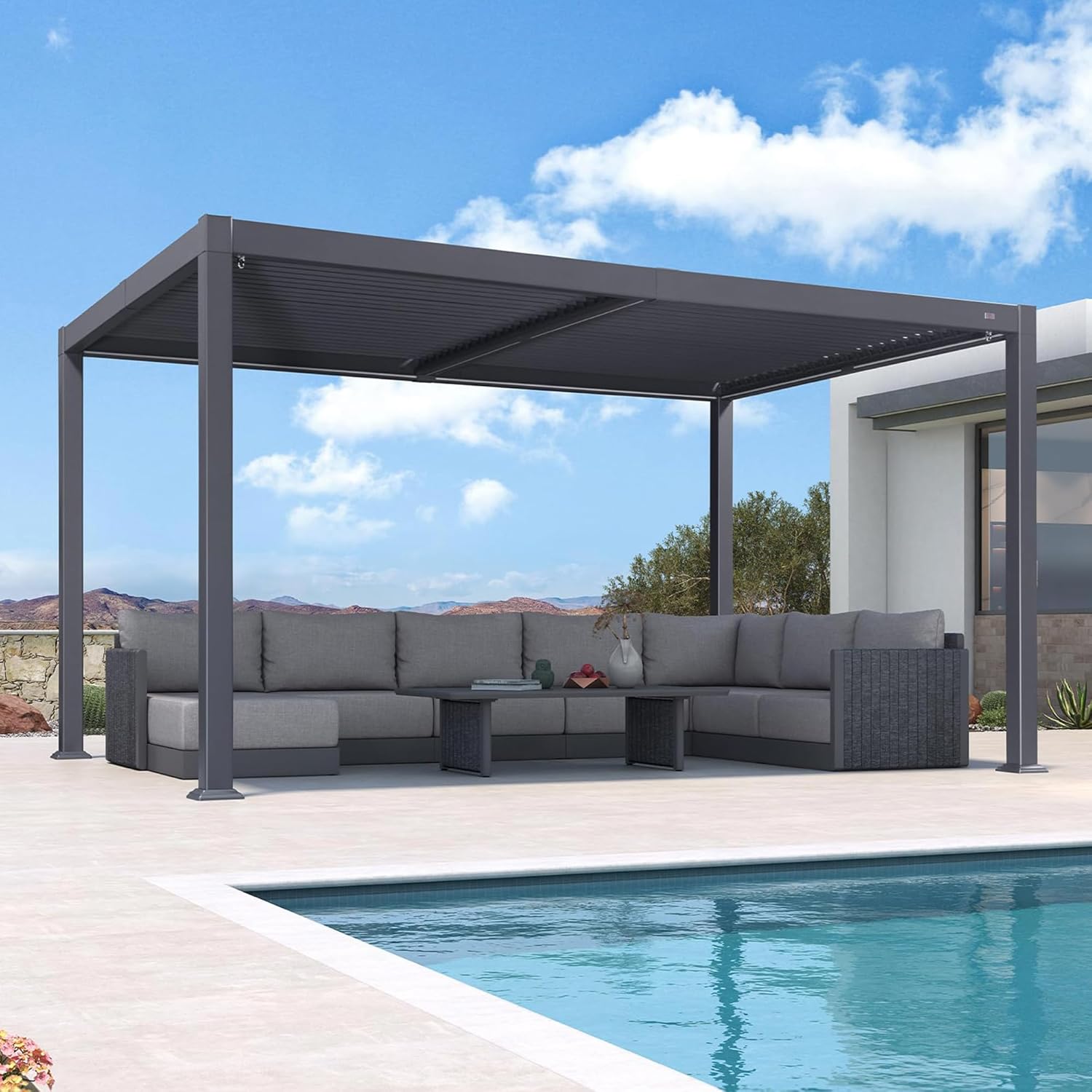 jardinite - Pergola aluminium bioclimatique - 3 x 4,25 m - Lames orientables, LED, étanche