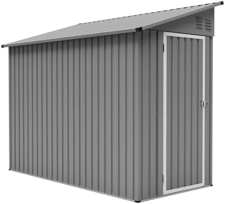 Abri de jardin en métal de 10,2 x 20,3 cm avec toit incliné, porte verrouillable et 2 ouvertures d'aération – Abri à outils peu encombrant pour arrière-cour et terrasse, rangement des outils, gris
