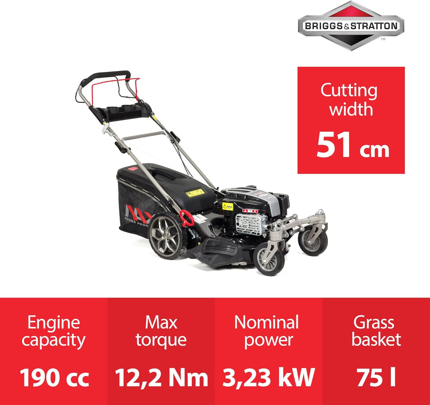 NAX - 4000S Briggs & Stratton 875EXi - 51 cm - 75L - roues pivotantes