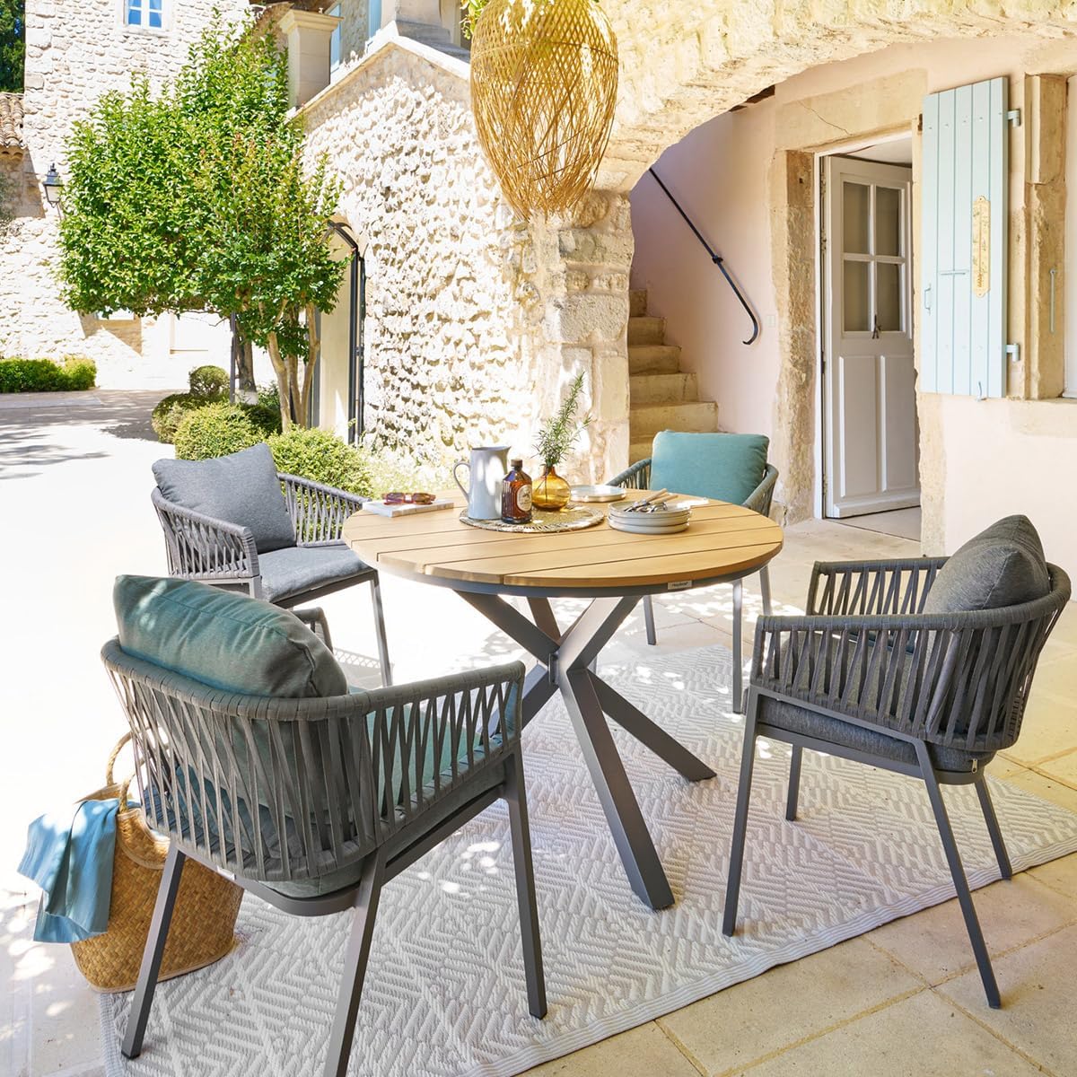 jardinite - Oriengo - 4 places, ronde, aluminium epoxy/acacia