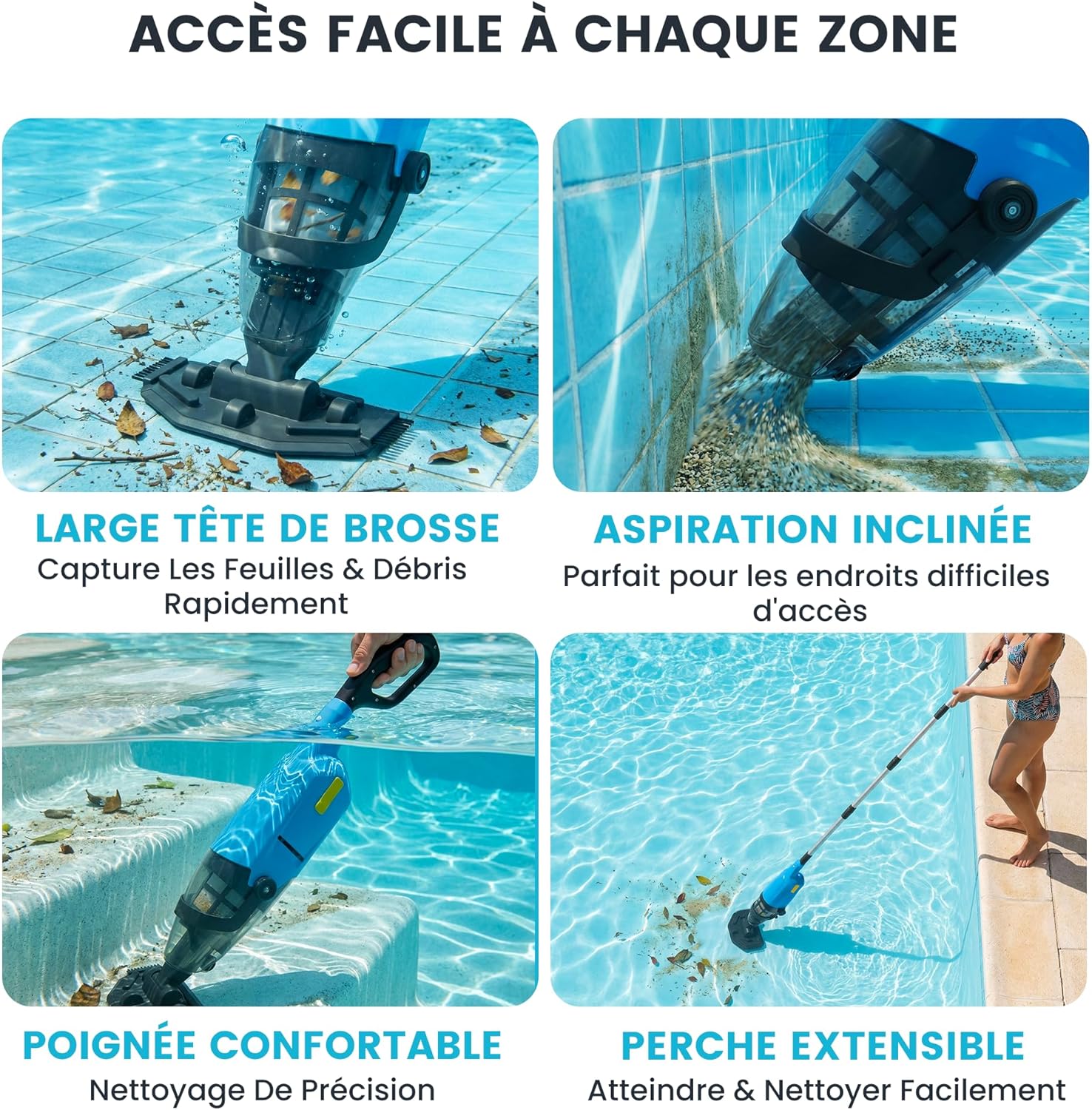 Aspirateur de piscine sans fil - 90min d’autonomie - 4088 L/h - idéal spas