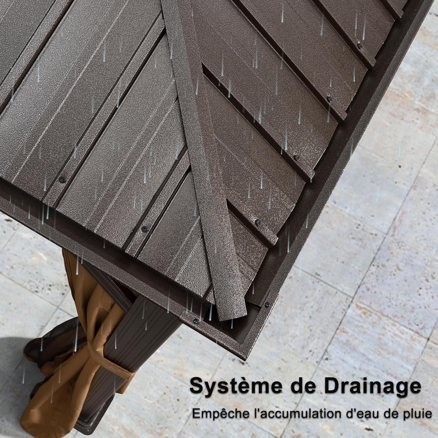 jardinite - Tonnelle aluminium série éclairée - 4,85x3,65 m - gouttière, rideaux moustiquaires, poteaux renforcés, bro