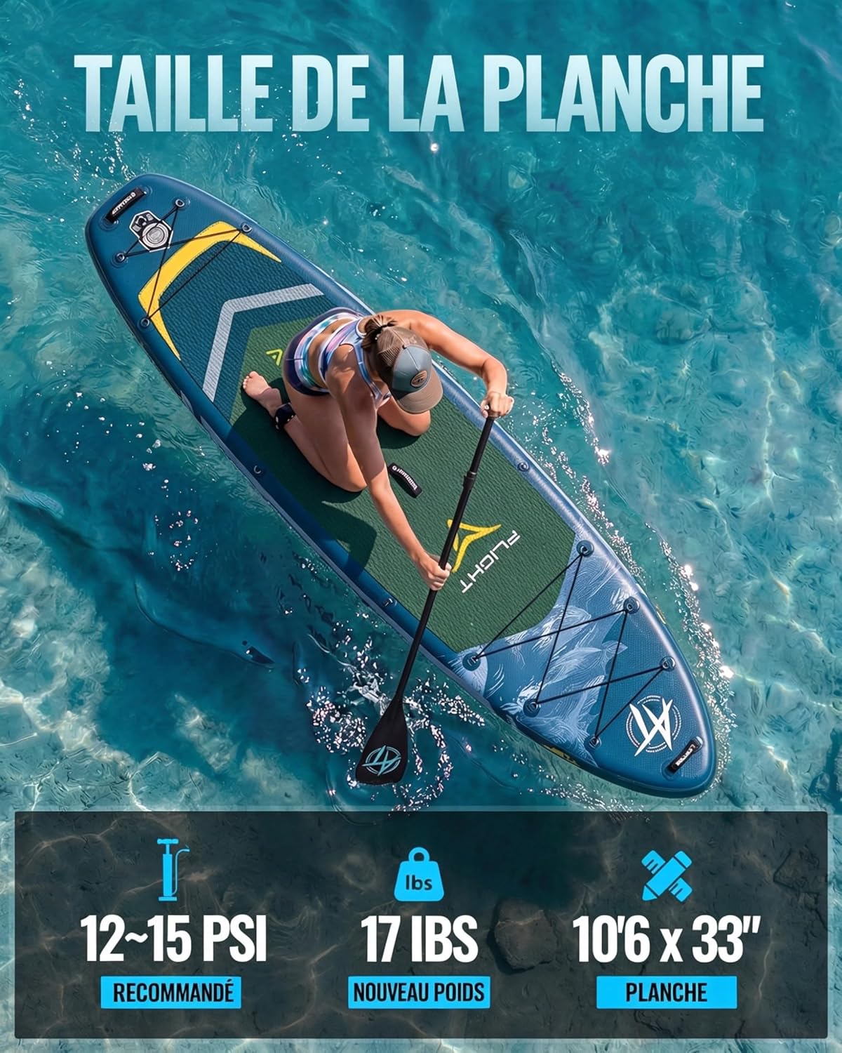Stand Up Paddle gonflable 320x84cm, 2 places, charge 200kg, siège kayak