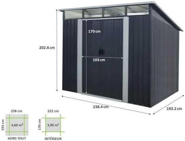 jardinite Abri de Jardin en métal 4,59m² - 2 Portes coulissantes - Gris Anthracite