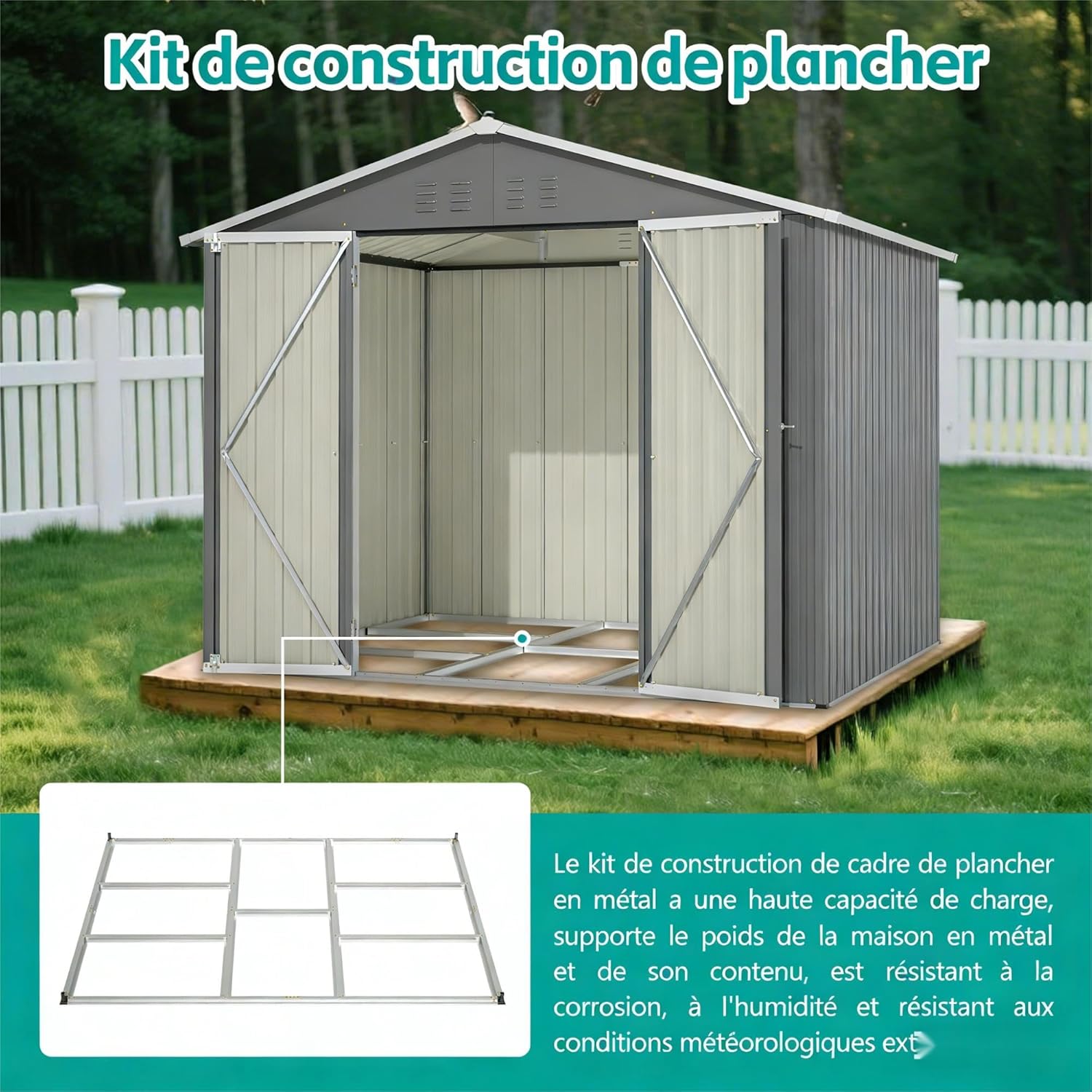 Abri de jardin en acier 229 x 180 x 191 cm, abri à outils avec porte rabattable, ventilation, résistant aux intempéries et verrouillable, anthracite, pour vélos