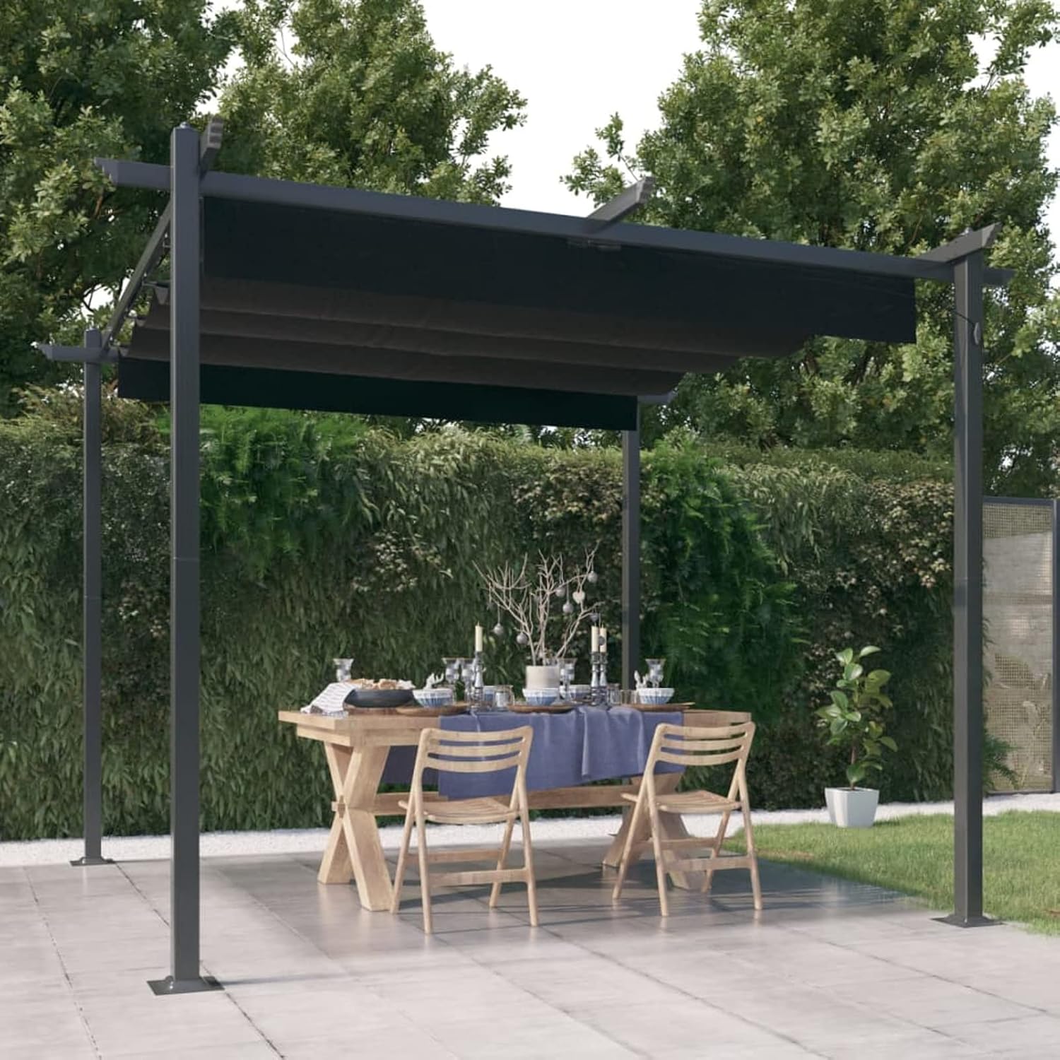 Tonnelle de jardin - toit extensible ouvrant, étanche - 3x3m - anthracite