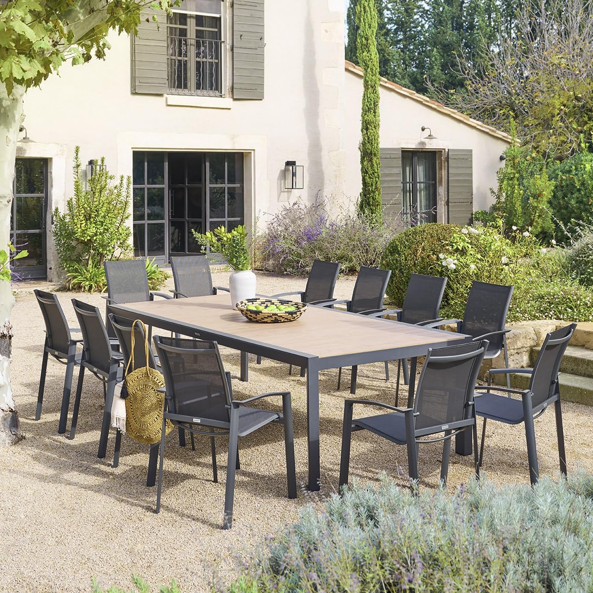jardinite - Evasion - table de jardin 12 places aluminium effet bois