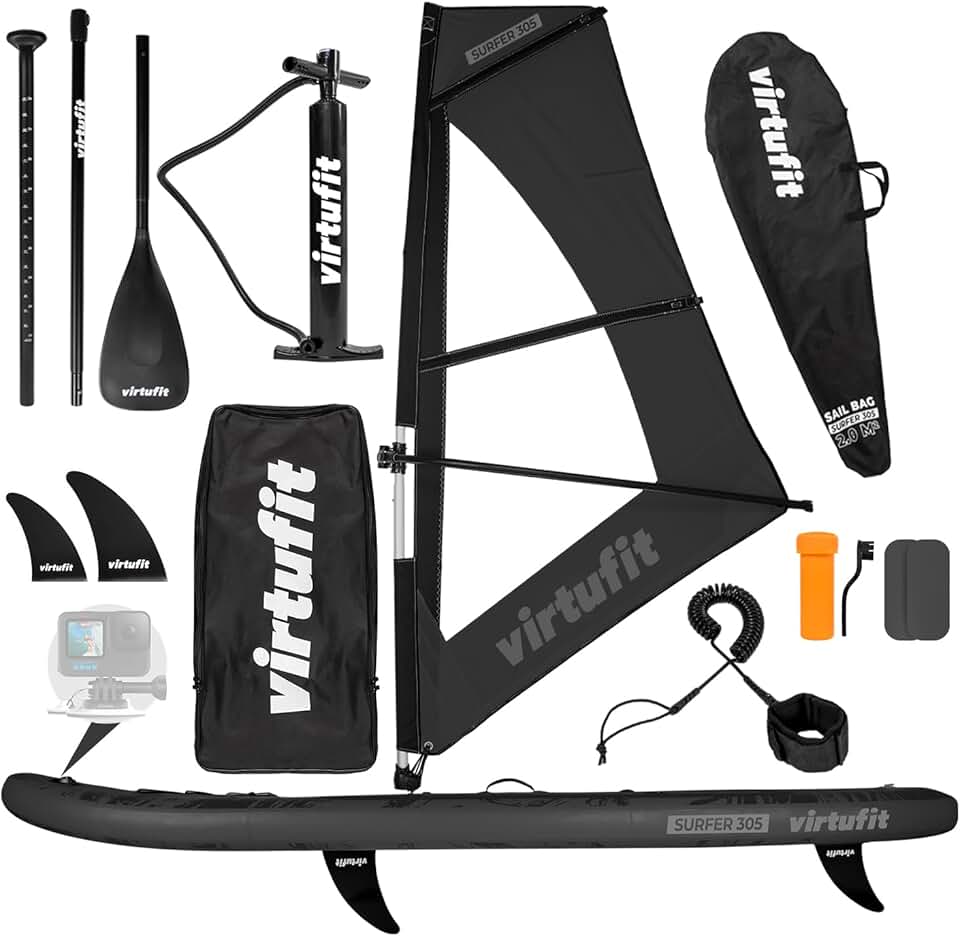 jardinite Planche de SUP Surfer 305 gonflable avec voile de planche à voile, planche de stand up paddle noire, accessoires, pagaie, pompe, sac de transport, support GoPro, débutant à avancé, 305 x 81 x