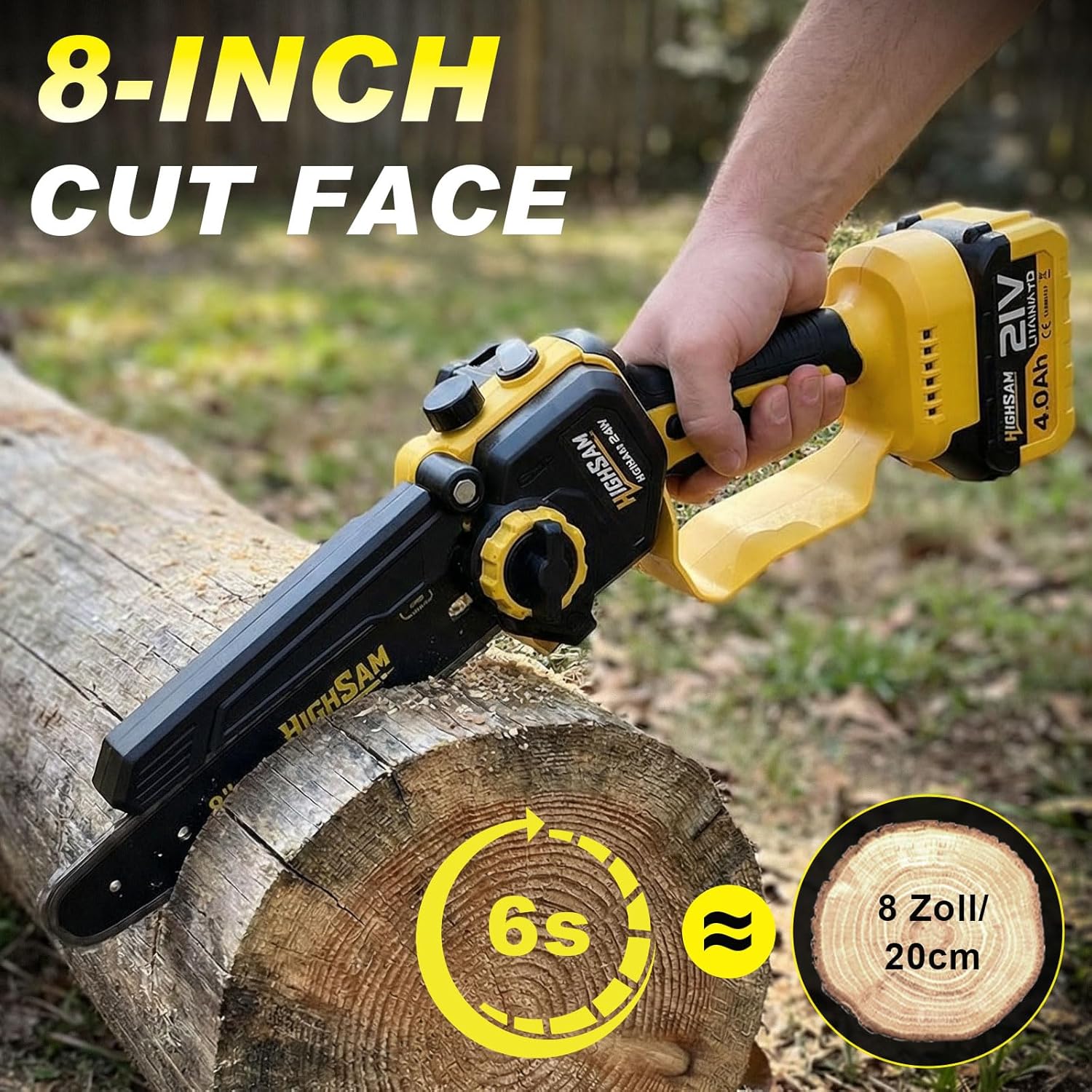 Mini scie à chaîne sans fil - 8 pouces, 4-en-1, batterie 4,0Ah, tige télescopique 4,2m
