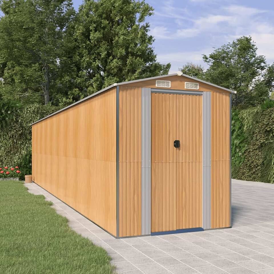 jardinite Abri de jardin en acier galvanisé marron clair 192 x 855 x 223 cm