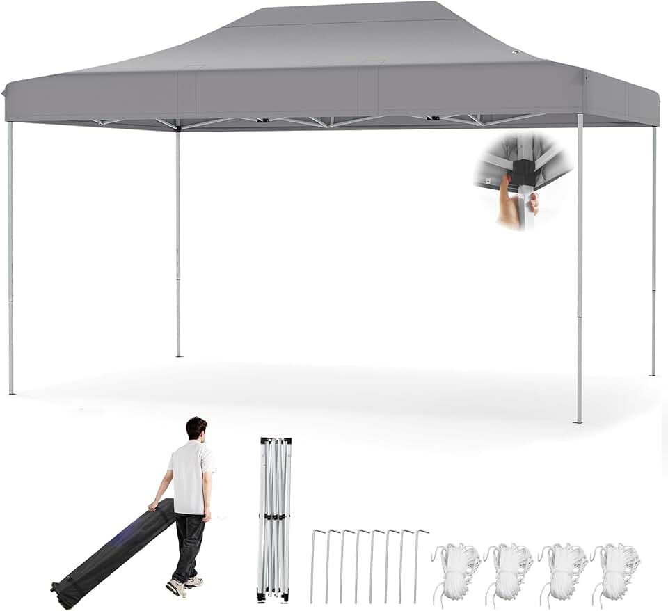jardinite Tonnelle Pliante 3x4,5 Imperméable, Tonnelle de Jardin Extérieur Pop-Up Facile à Monter, Hauteur Réglable, Protection UV, Barnum Tente de Réception, Sac à roulettes (Gris)