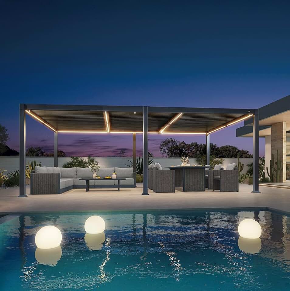 jardinite - pergola bioclimatique - 3,5x6,35m - lames LED alu gris