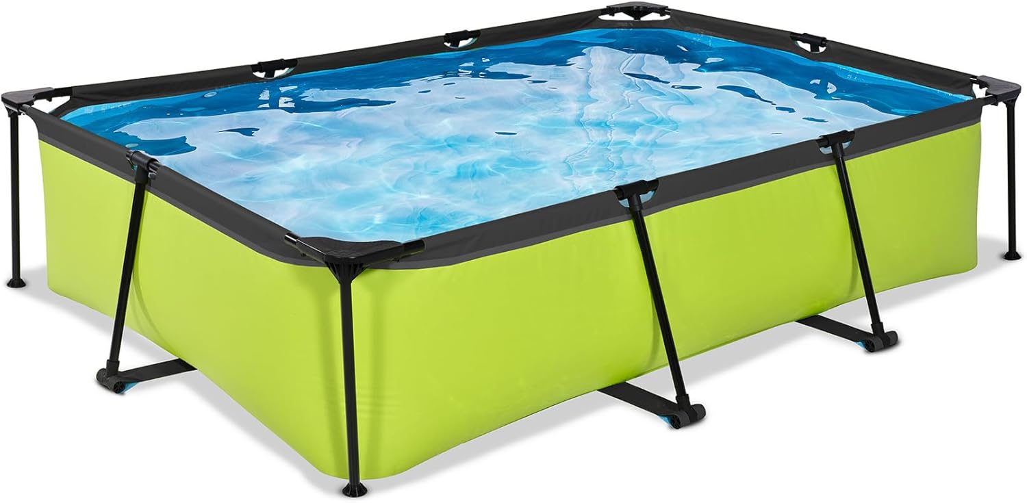 jardinite Piscine Lime - 300x200x65cm - Piscine Hors Sol Rectangulaire avec Pompe Filtrante à Cartouche - Entrée Basse - Idéal pour Les Jeunes Enfants - Cadre Stable - Design Unique - Vert