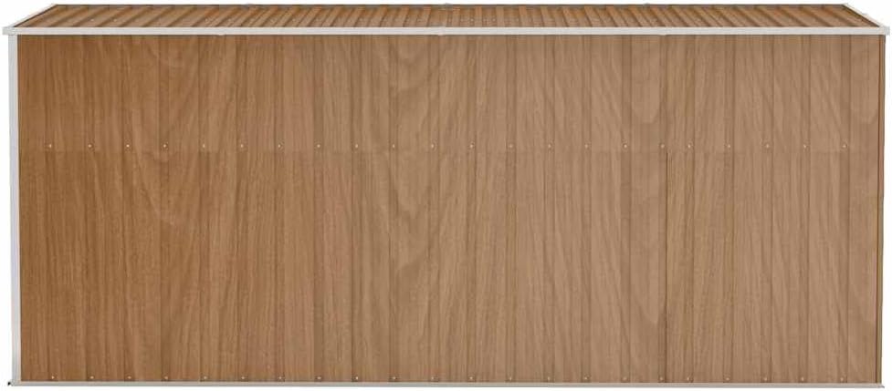 Abri de jardin mural en acier galvanisé, brun, 118x382x178 cm, robuste, 47.9KG