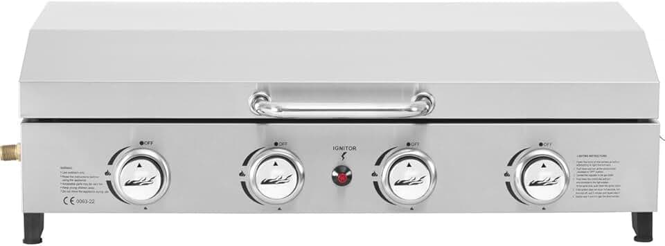 Fasto - plancha à gaz inox 4 brûleurs 10kW gris avec couvercle Fasto