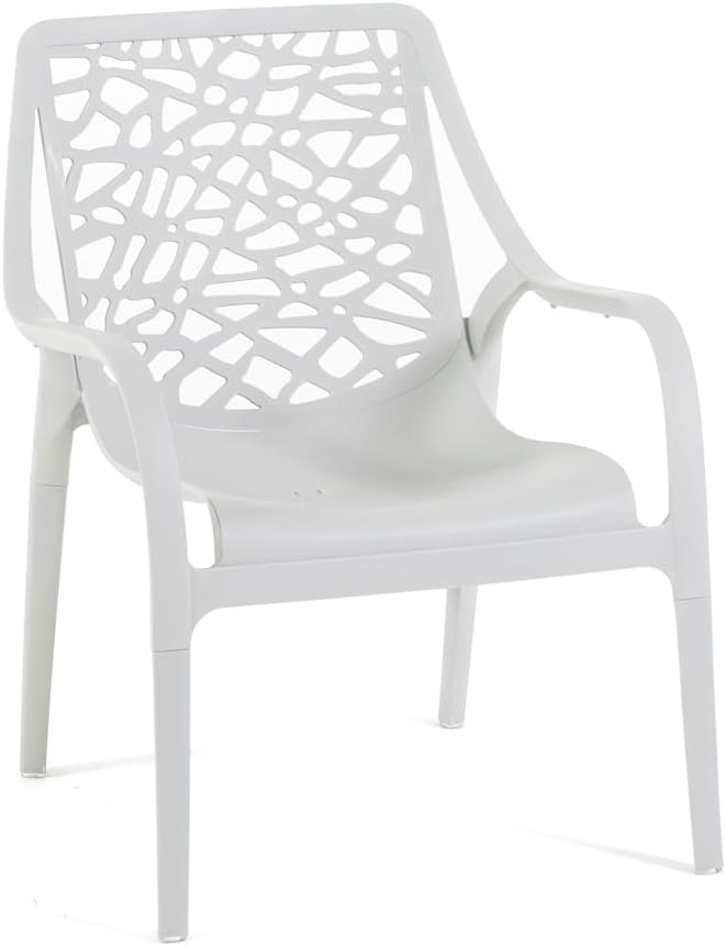 Salon de jardin - Maratea - 2 places + 2 fauteuils + table - polypropylène & fibre de verre, empilable, imperméable, gri