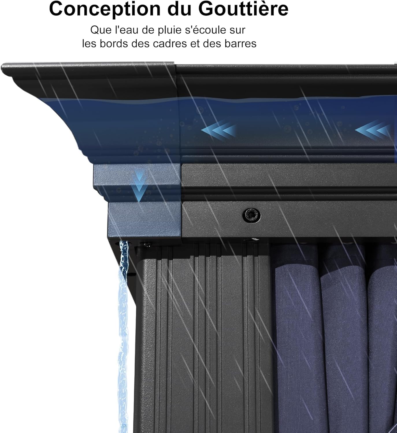 jardinite - Pergola série extérieure - 7.32x4.25m - alu, éclairage, moustiquaire, rideaux, gouttière, poteaux renforcé