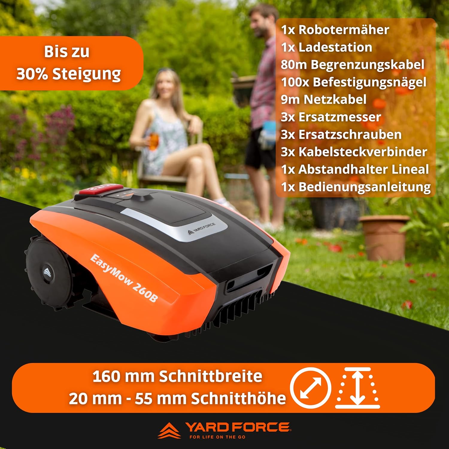jardinite - Easymow 260B - 260m² - robot tondeuse, noir/orange