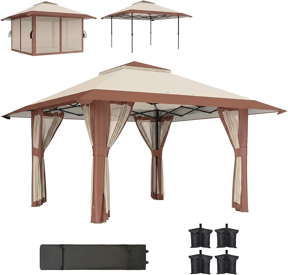 jardinite - Tonnelle pliante - 4x4 m - parois filet, UV50+, réglable, sac roues