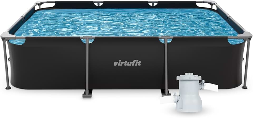 jardinite - Piscine rectangulaire Série Noire - 300x210x66 cm - filtre inclus