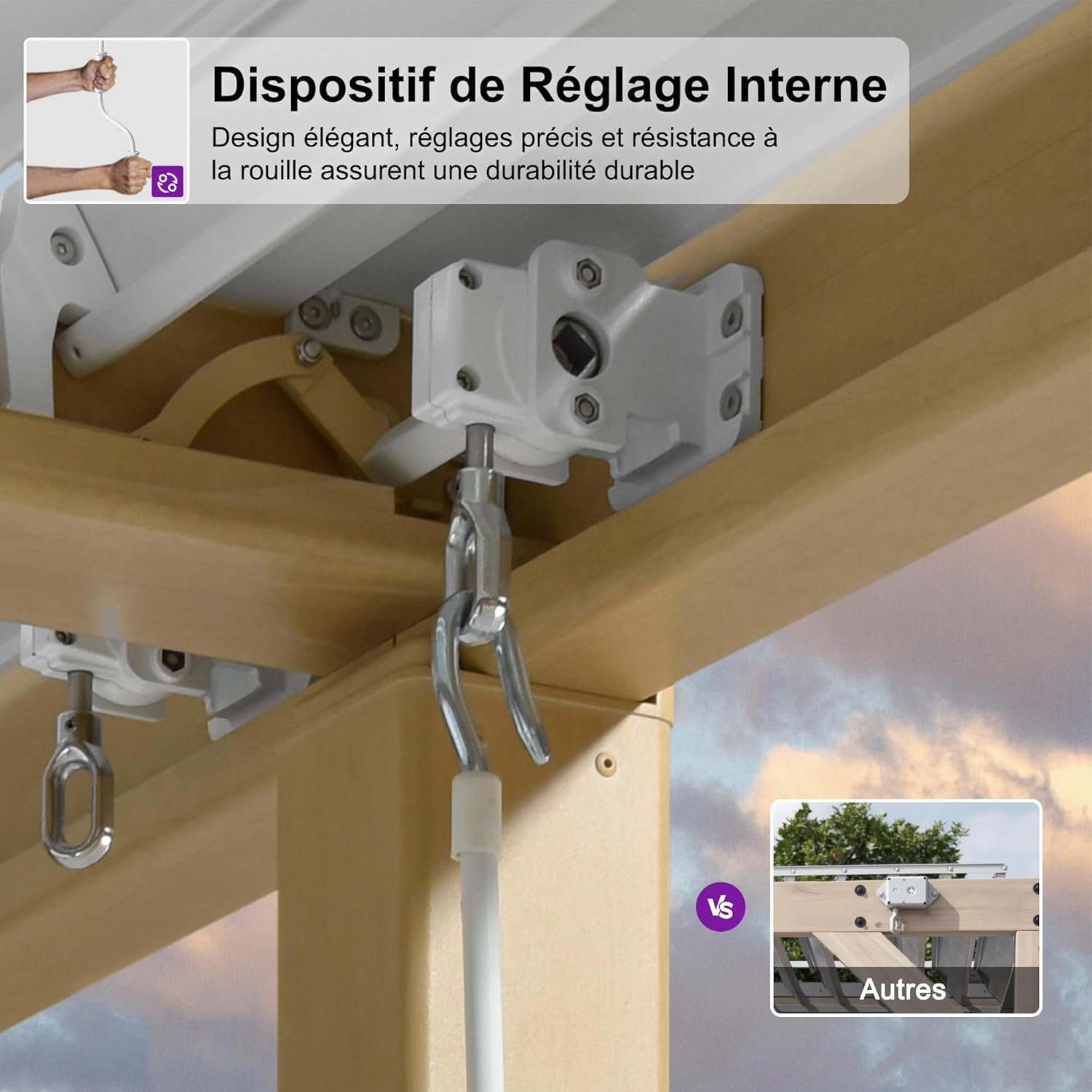 jardinite - Pergola effet bois - 3.5x6.35m - LED, lames orientables, étanche