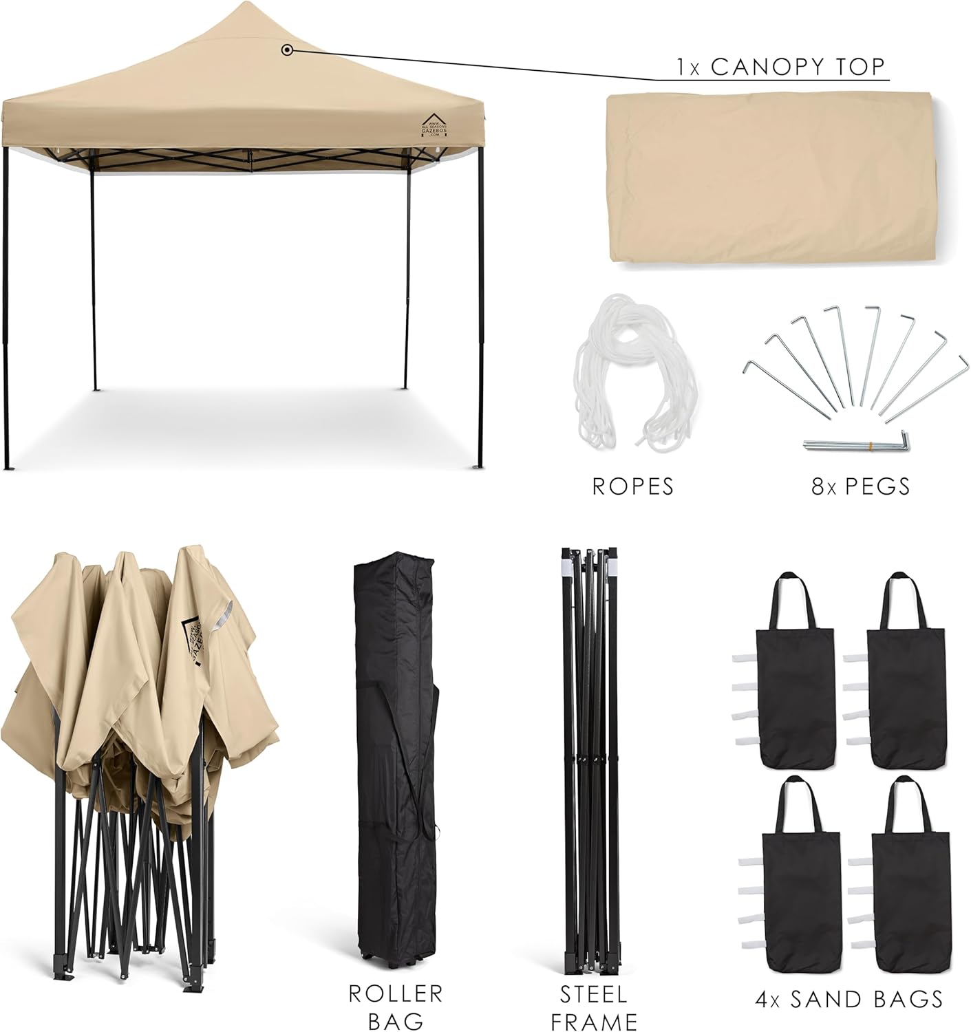 jardinite | Tonnelle Pliante 3x3m | Matériaux Robustes, Entièrement Étanches et de Haute Qualité (Beige)