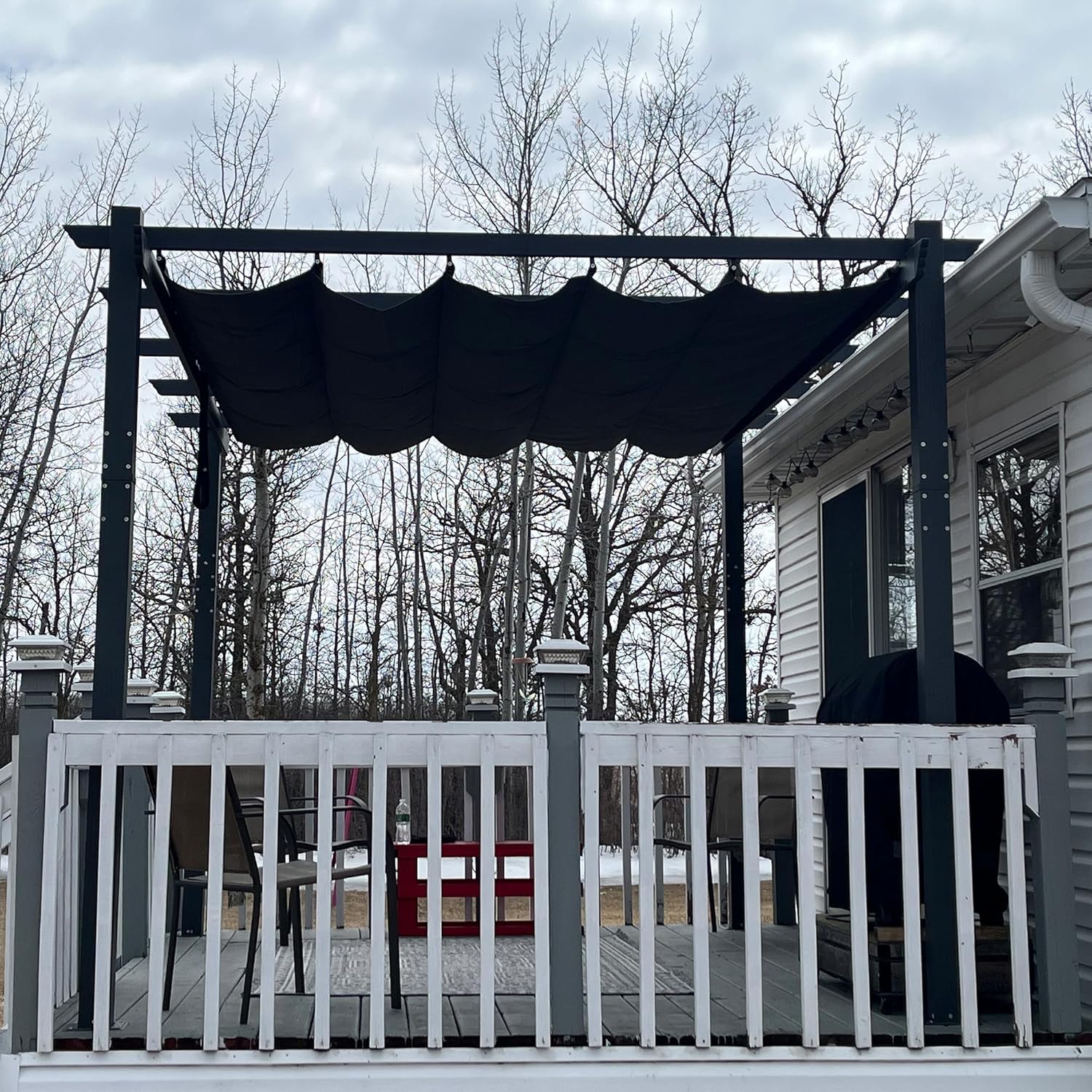 jardinite - pergola aluminium - 3,65x3m - toit rétractable LED, tissu gris