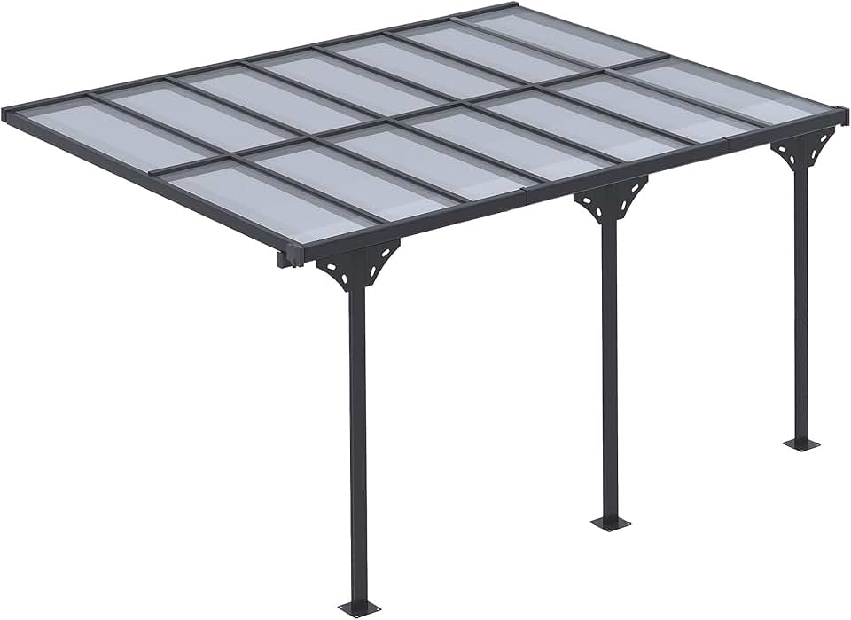 jardinite - Pergola adossée aluminium 4,5x3m toit UV, gouttière, gris
