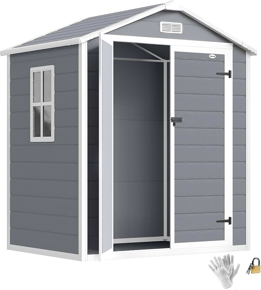jardinite - abri de jardin résine 2,12m², double porte, fenêtre, toit pente